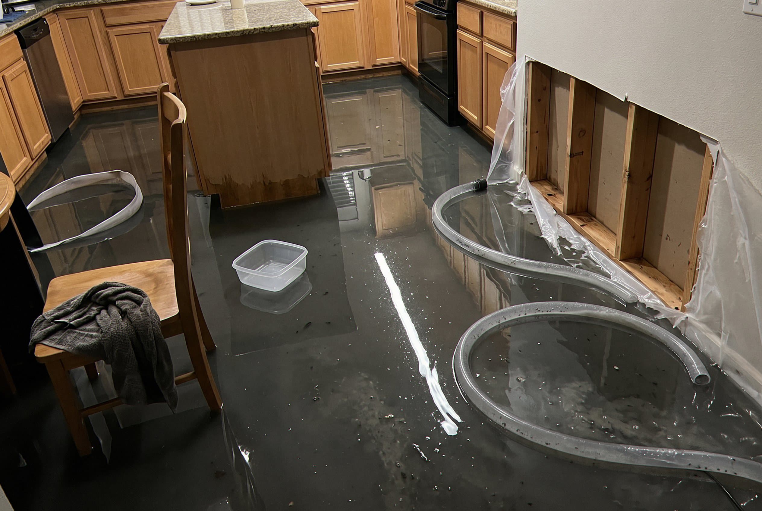 Water flooding a residential basement